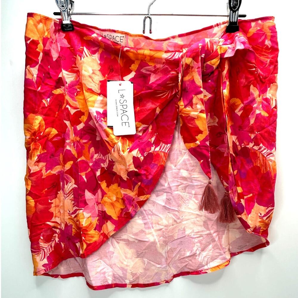 L*Space Floral Wrap Swim Cover-up Skirt Red/Orange Women One Size NWT